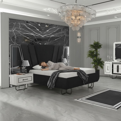 Dormitorio cama con 2 mesitas de noche cama doble muebles camas tapizadas 3 piezas conjunto