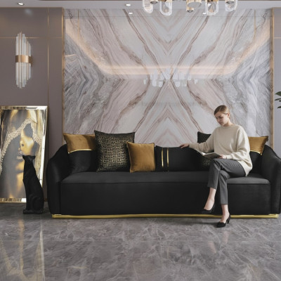 Tela de oro sofá de tela de 3 plazas marrón Sofá Sofás tapizados Muebles