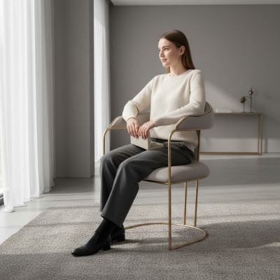 Silla de ocio de metal con diseño moderno, nuevas sillas tapizadas gris, silla moderna nueva.