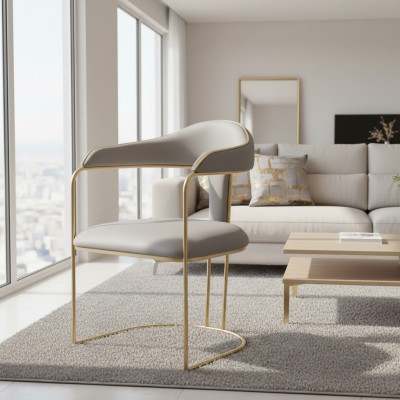 Silla de ocio de metal con diseño moderno, nuevas sillas tapizadas gris, silla moderna nueva.