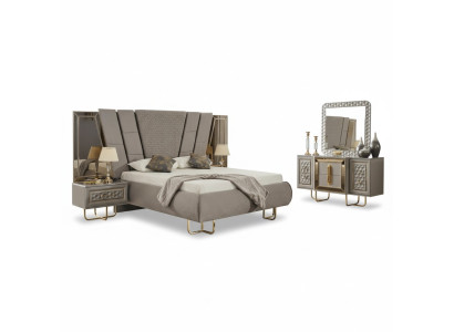 Villa dormitorio muebles cama cama doble 2 mesitas de noche cómoda espejo de 5 piezas