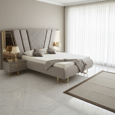 Lujo cama Hotel camas con 2 mesitas de noche doradas Muebles brillantes Dormitorio