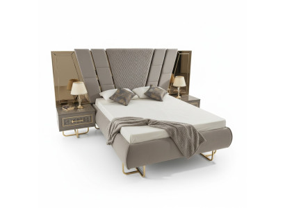 Lujo cama Hotel camas con 2 mesitas de noche doradas Muebles brillantes Dormitorio