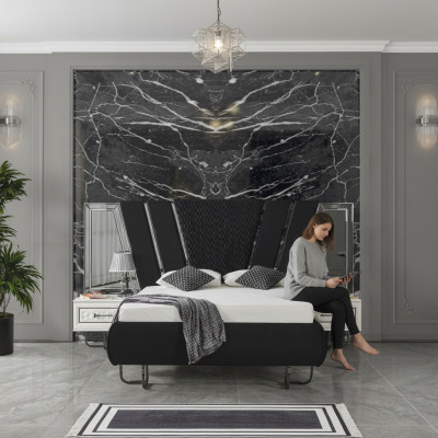 Dormitorio Cama 2x Mesitas de noche Set de lujo de muebles de diseño completo de 3 piezas.