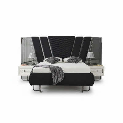 Dormitorio Cama 2x Mesitas de noche Set de lujo de muebles de diseño completo de 3 piezas.