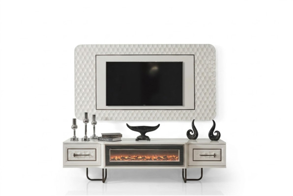 Chimenea cómoda soporte de televisión mueble TV de 2 piezas pared de sala de estar.
