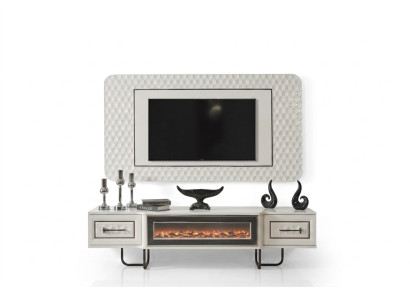 Chimenea cómoda soporte de televisión mueble TV de 2 piezas pared de sala de estar.