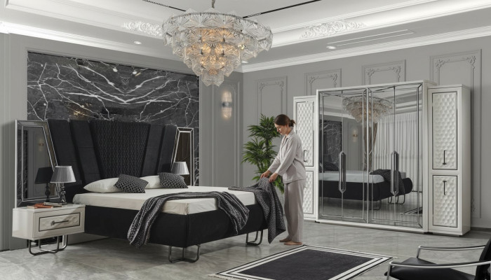 Dormitorio Muebles Cama Mesitas de noche Armario Ropero Camas 4 piezas