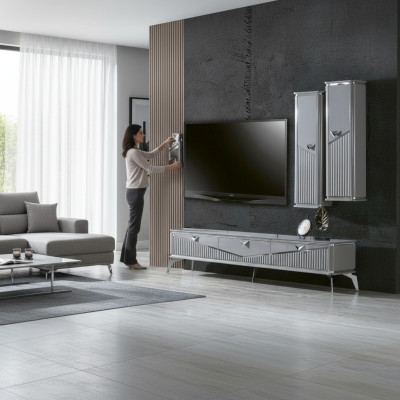rtv Aparador tv Soporte para televisión Pared Mueble de salón Bajo Gris Brillo