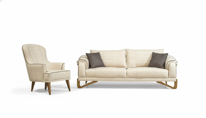 Juego de sofás beige con estructura de madera, conjunto de sofá de 3 plazas y 1 plaza, muebles.