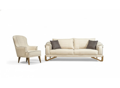 Juego de sofás beige con estructura de madera, conjunto de sofá de 3 plazas y 1 plaza, muebles.