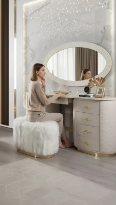 Tocador con espejo consola de maquillaje conjunto de muebles de dormitorio diseño de taburete conjunto nuevo
