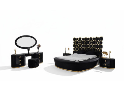 Juego completo de dormitorio Cama de lujo 2 mesitas de noche Tocador Espejo 5 piezas