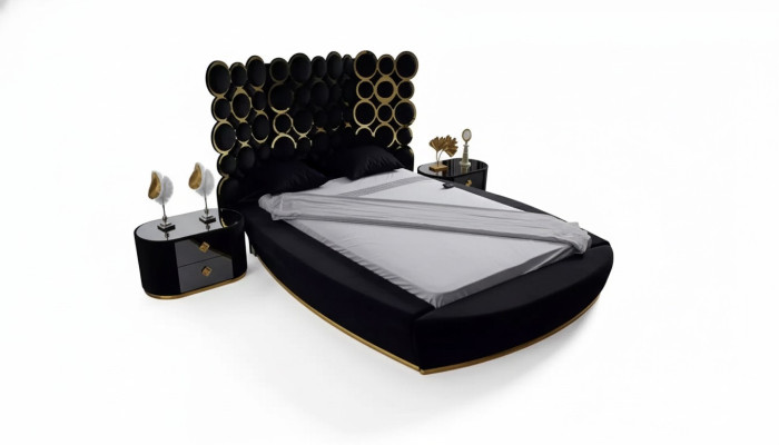 Cama de diseño, cama de lujo de tela, cama doble de 200x200 cm, marco de cama