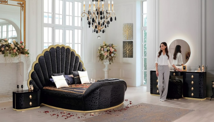 Muebles modernos y lujosos para dormitorios hechos con tela de alta calidad y madera resistente.