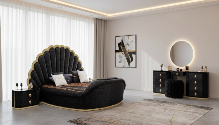 Muebles modernos y lujosos para dormitorios hechos con tela de alta calidad y madera resistente.