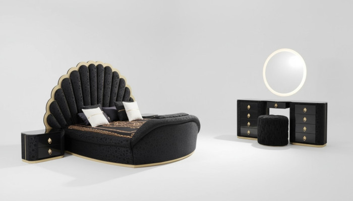 Muebles modernos y lujosos para dormitorios hechos con tela de alta calidad y madera resistente.
