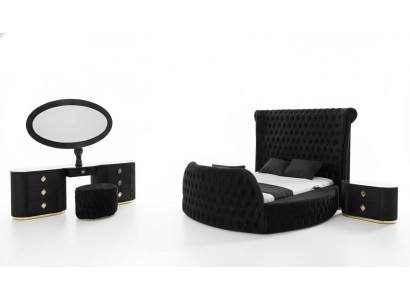 Dormitorio conjunto negro Cama 2 mesitas de noche tocador Chesterfield 5 piezas