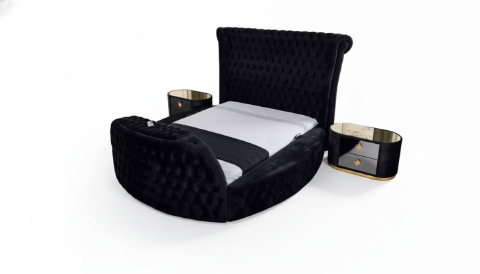 Cama negra Chesterfield cama doble moderna cama tapizada moderna