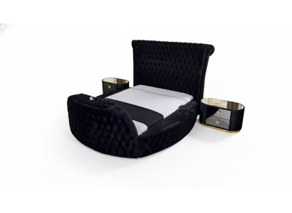 Cama negra Chesterfield cama doble moderna cama tapizada moderna