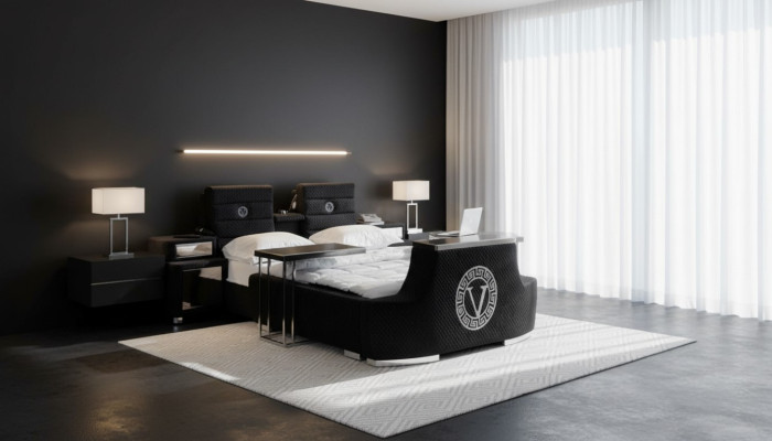Cama doble moderna azul lujo cama doble diseño moderno estructura de cama nueva.