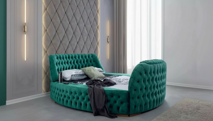 Cama Chesterfield muebles doble cama cama verde redonda lujo hotel con ascensor