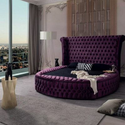 Cama redonda Chesterfield morada muebles camas terciopelo textil hotel interior doble