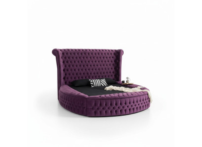 Cama redonda Chesterfield morada muebles camas terciopelo textil hotel interior doble
