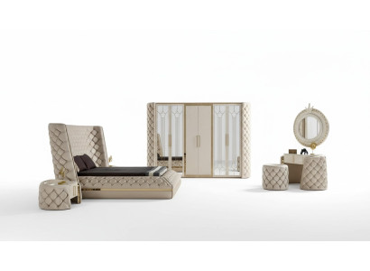 Set de dormitorio Chesterfield diseño de muebles cama armario espejo de 7 piezas.