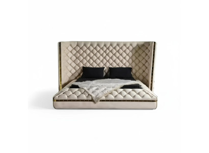 Cama blanca Chesterfield cama de hotel moderna cama doble nueva cama moderna.