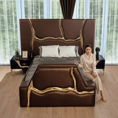 Dormitorio cama 2x mesitas de noche lujo camas set completo muebles de diseño 3 piezas.