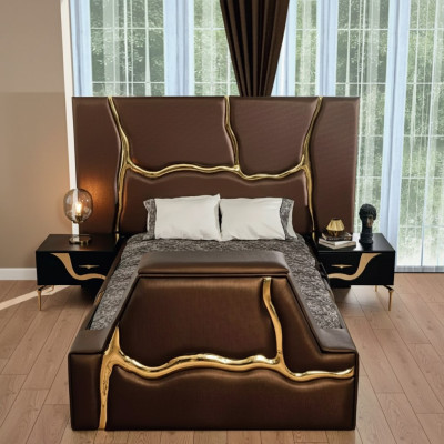 Dormitorio cama 2x mesitas de noche lujo camas set completo muebles de diseño 3 piezas.
