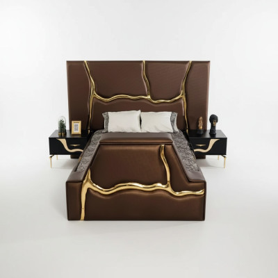 Dormitorio cama 2x mesitas de noche lujo camas set completo muebles de diseño 3 piezas.