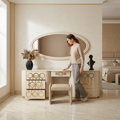 Conjunto de diseñador de tocador y espejo para el dormitorio en estilo moderno