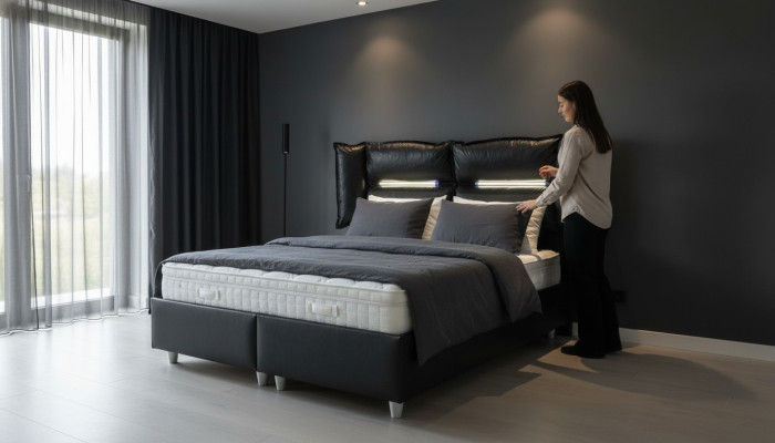 Cama de diseño de madera doble de lujo para hotel moderno Marco de habitación para dormir.