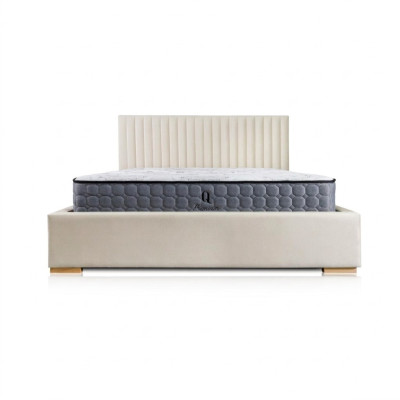 Cama beige cama doble de madera moderna cama elegante tapizada en tela dormitorio nuevo.
