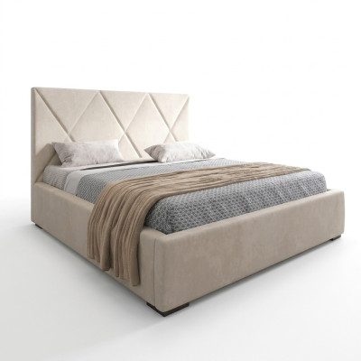 Cama beige Cama doble Estilo elegante Cama tapizada Tela Dormitorio Moderno Nuevo.