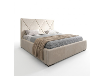Cama beige Cama doble Estilo elegante Cama tapizada Tela Dormitorio Moderno Nuevo.
