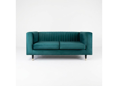 Sofá de 2 plazas verde elegante de diseño moderno de lujo con estructura de madera y tapizado de tela nuevo.