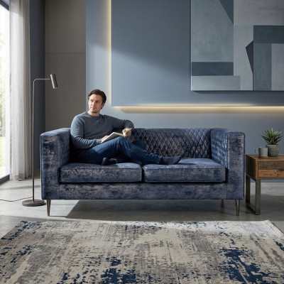 Sofá de 2 plazas azul elegante diseño de lujo moderno, muebles de madera tapizados en tela nuevo