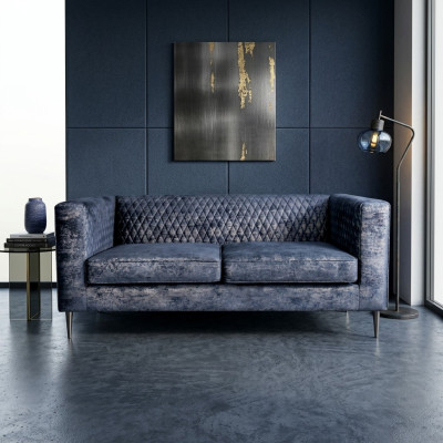 Sofá de 2 plazas azul elegante diseño de lujo moderno, muebles de madera tapizados en tela nuevo