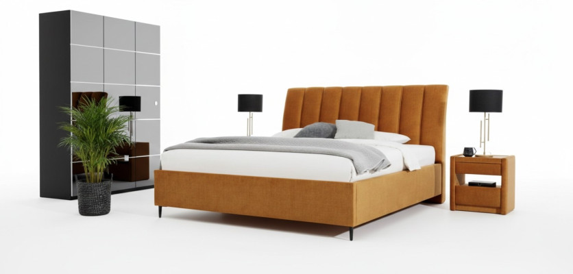 Mueble de lujo con espejo elegante Aparador Beige Moderno Juego de diseño de mobiliario Nuevo