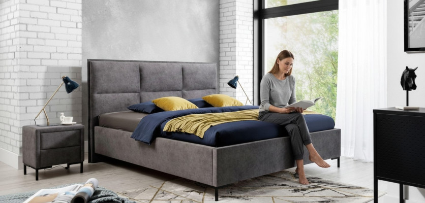 Dormitorio Set Gris Cama Elegante 2x Mesitas de Noche Set Completo Bonito 3 piezas.
