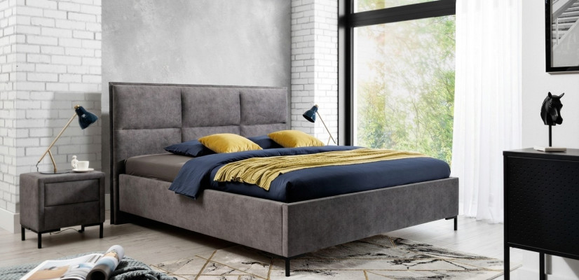 Dormitorio Set Gris Cama Elegante 2x Mesitas de Noche Set Completo Bonito 3 piezas.