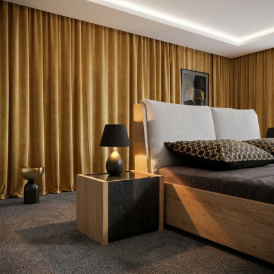 Mesita de noche beige dormitorio diseño elegante lujo madera mesitas de noche de madera