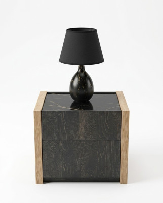 Mesita de noche beige dormitorio diseño elegante lujo madera mesitas de noche de madera