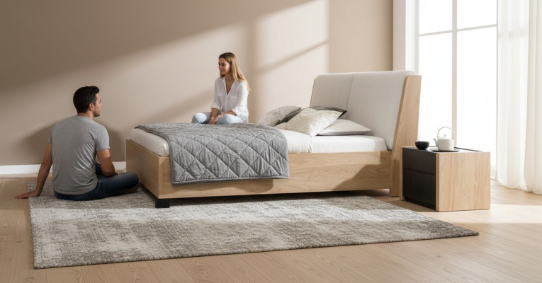 Cama de madera beige diseño moderno Dormitorio Cama doble Mueble elegante nuevo