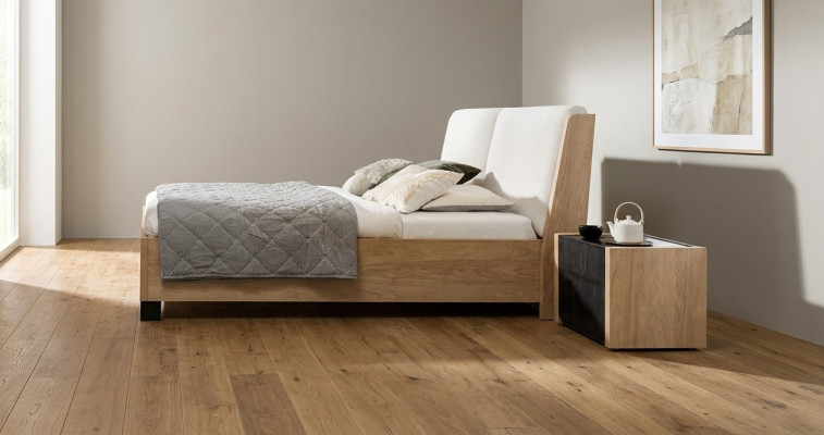 Cama de madera beige diseño moderno Dormitorio Cama doble Mueble elegante nuevo