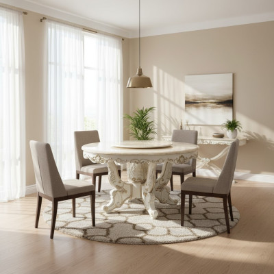 Mesa de comedor blanca redonda de madera de lujo clásica elegante diseño.