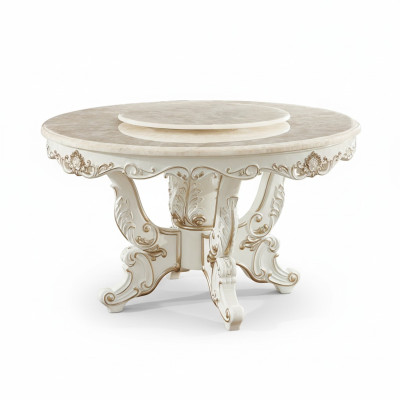 Mesa de comedor blanca redonda de madera de lujo clásica elegante diseño.